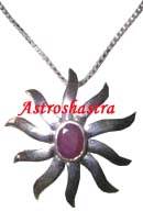 Indian Ruby 5ct in Silver sun Pendant